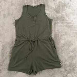 Toad & Co Piru Sleeveless Romper Shorts Olive Green Women's Large Hemp Blend
